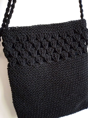 Knitted handmade shoulder bag new, black 16x18 cm