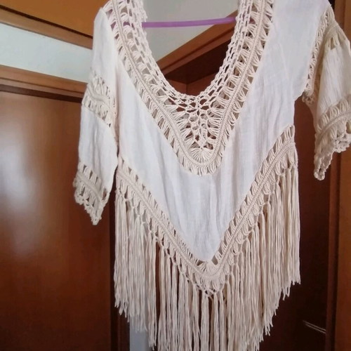Tunic with fringes like new, beige, size M