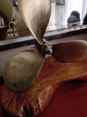 Brass Propeller Decorative Piece Like New on Samian Pine Base