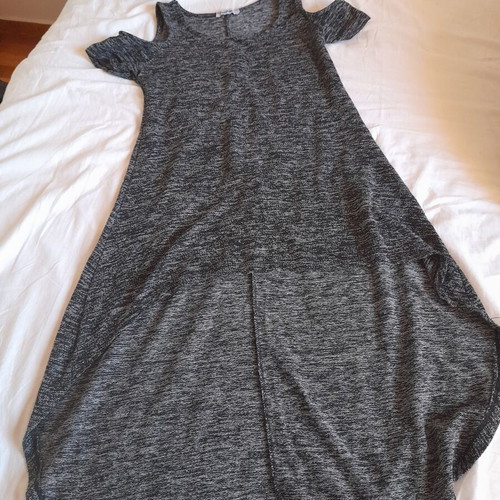 Asymmetrical charcoal women's blouse like new, off-shoulder