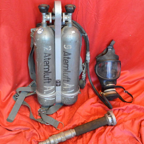 Oxygen bottles with mask and fire hose, like new
