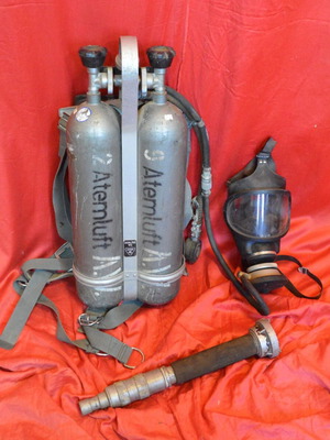 Oxygen bottles with mask and fire hose, like new