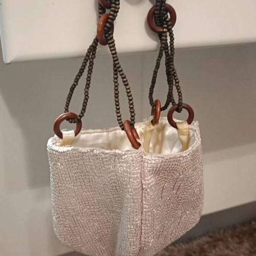 Satin bag with lining like new, beige and brown