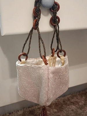 Satin bag with lining like new, beige and brown