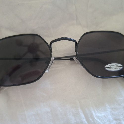 Unisex Hexagonal Sunglasses with Black Lens and Frame New