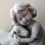 Micro sculpture girl with lamb used, vintage porcelain figurine
