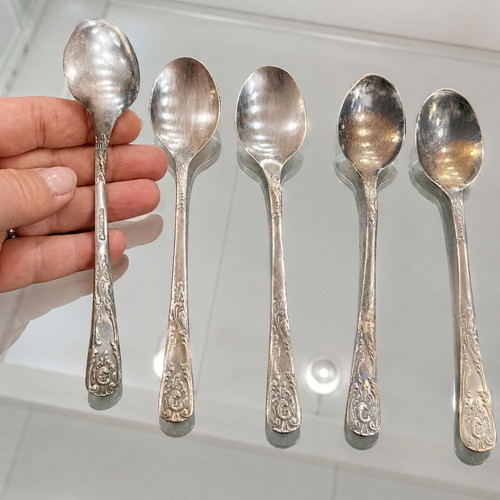 Vintage Set of 6 Silver-Plated Dessert Spoons USSR used