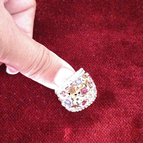 Vintage statement ring used with colorful flowers and rhinestones