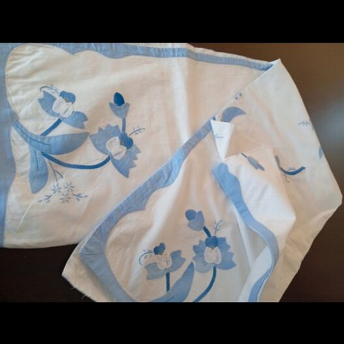 Cotton tablecloth new white with light blue garland 1.30x1.30 m