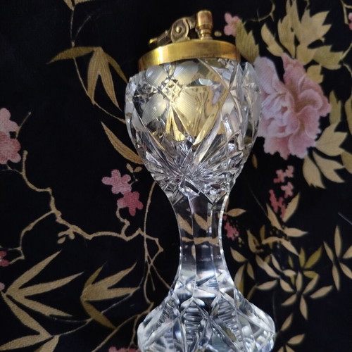 Vintage Cut Crystal Table Lighter like new, 1950s collectible