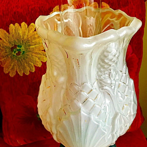 Antique 17th Century Carved Oil Lamp like new, thick crystal, gilded details