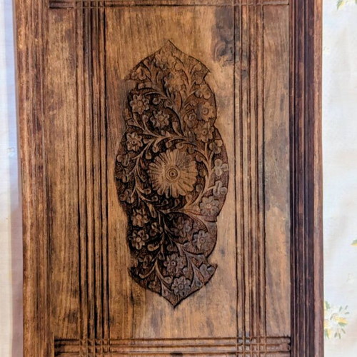 Vintage handmade wooden serving tray, carved, made in India