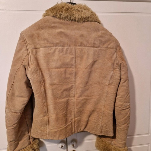 Women's leather mouton coat beige like new, size Medium-Large