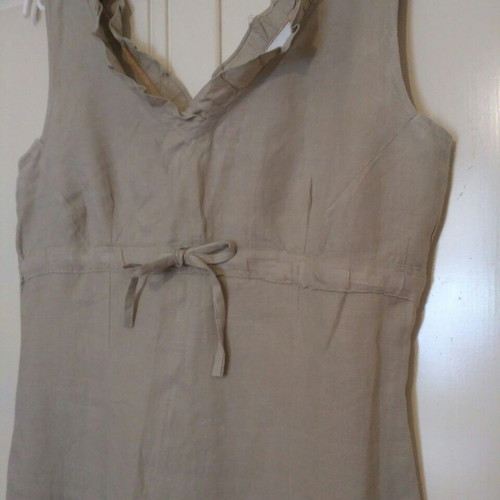 Linen dress used, midi fit, size M, khaki color