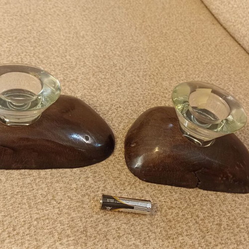 Handmade wooden candlesticks set of 2, rosewood varnished