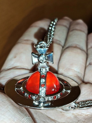 Vivienne Westwood Orb Saturn necklace, vintage Y2K, red and silver