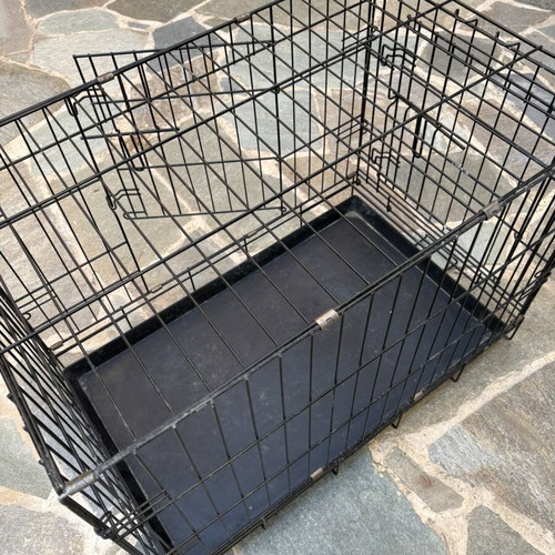 Pet cage used, large black metal wire with two doors