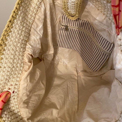 Handmade shoulder bag used, beige and red