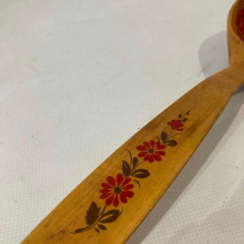 Vintage Bulgarian decorative spoon used with hand-painted flowers 36cm