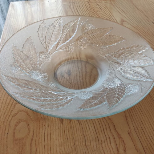 Luminarc vintage glass fruit bowl with embossed leaf and chestnut design, 34cm