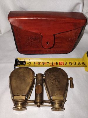 Vintage brass decorative binoculars with leather case, new