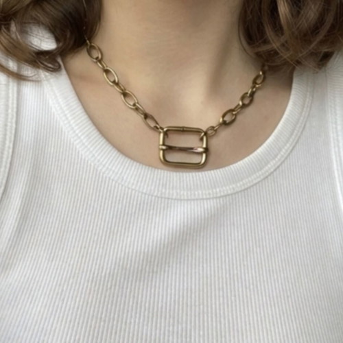 Chunky Gold Chain Necklace with Buckle Pendant new