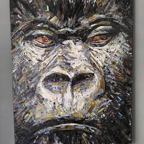 Gorilla Mixed Media Collage Artwork on Canvas 80x60cm like new