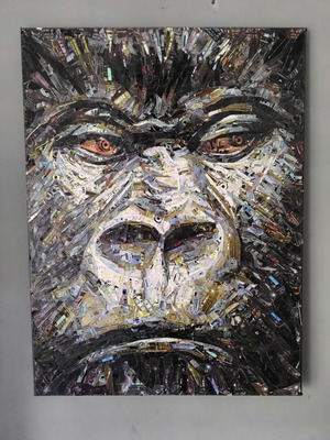 Gorilla Mixed Media Collage Artwork on Canvas 80x60cm like new