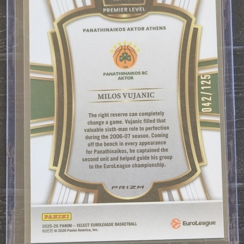 Milos Vujanic Premier lvl Camo Prizm Panathinaikos 2025-26 Panini Select Euroleague card new