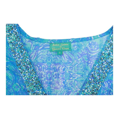 Antica Sartoria cotton caftan dress with colorful ethnic print and beads, used, size S