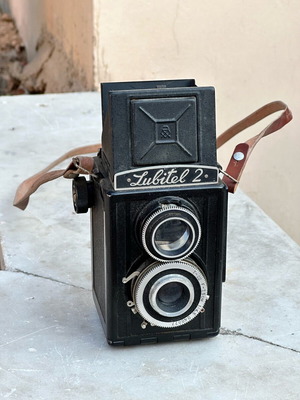 Lubitel 2 camera used with original leather case