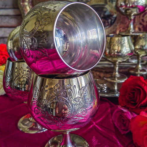 Vintage English silver plated baroque style goblets set of 6