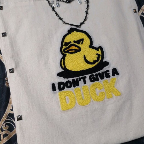 Handmade shoulder tote bag with duck punch needle design, new