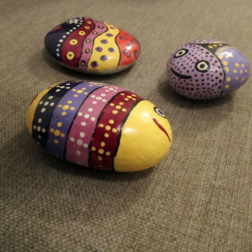 Set of 3 handmade painted stones new, colorful