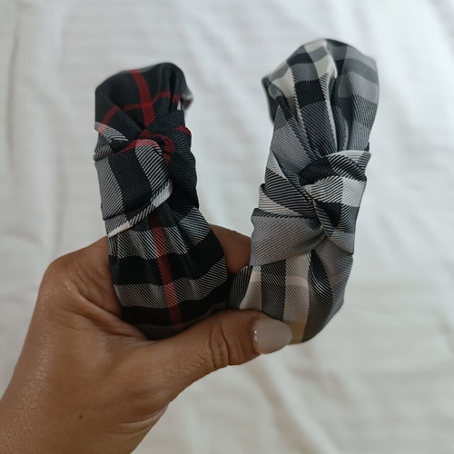 Top Knot Headbands with Tartan Pattern, Like New, Set of Two
