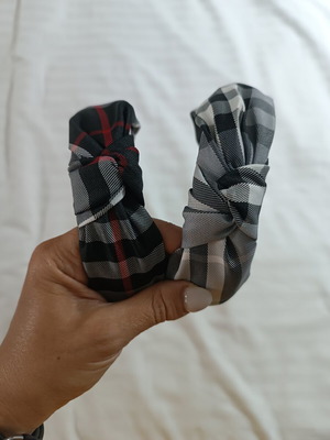 Top Knot Headbands with Tartan Pattern, Like New, Set of Two