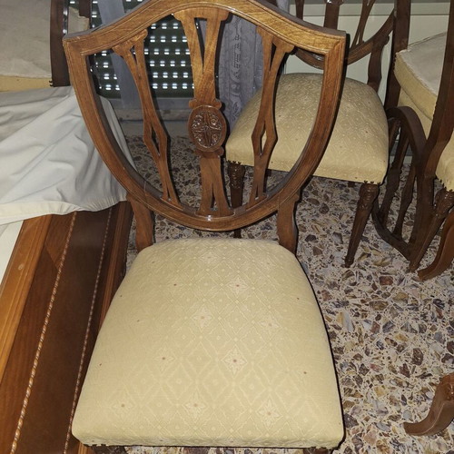 Dining set round walnut handmade 1960 with 8 chairs and mirror used
