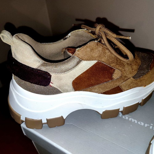 Chunky sneakers like new, beige and brown fabric suede
