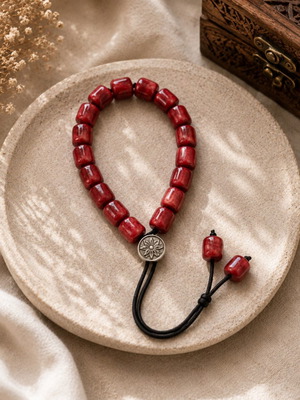 Handmade Komboloi in Bordeaux Pearl Resin ZA016, New