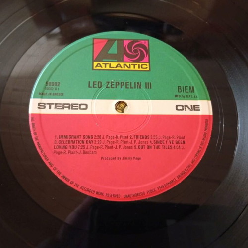 Led Zeppelin III vinyl record, rock