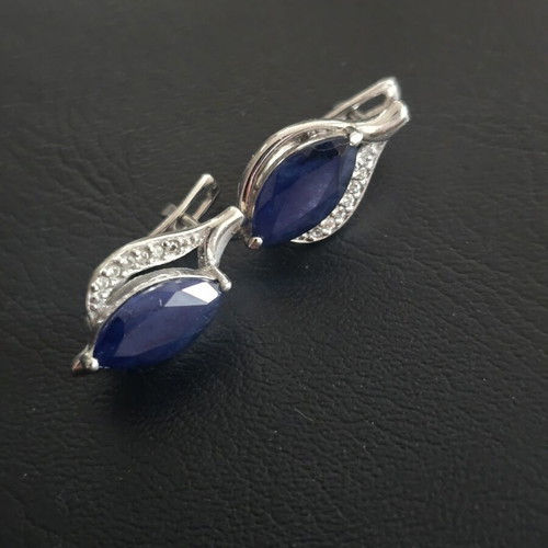 Silver earrings with sapphires and diamonds like new, English clasp