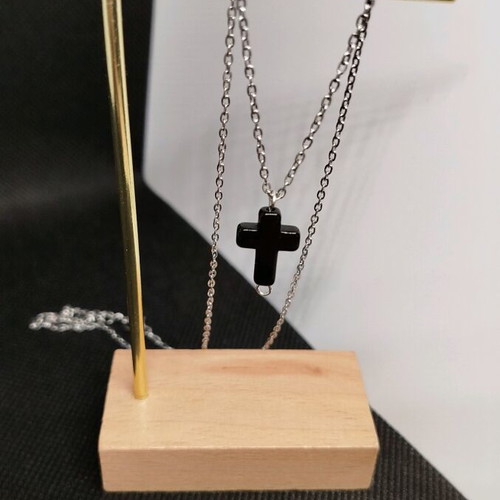 Handmade necklace new stainless steel with black cross