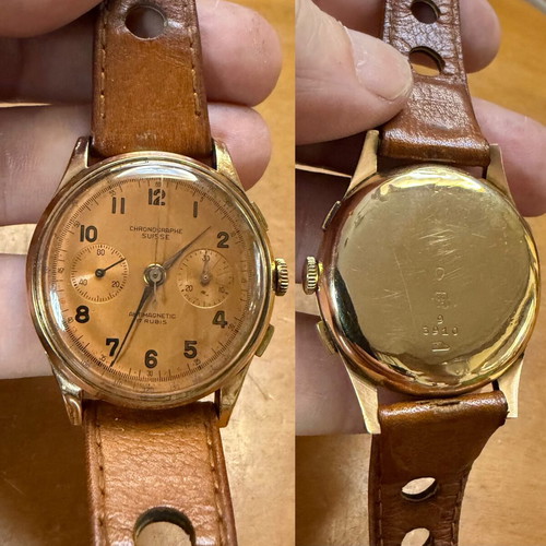 Chronographe Suisse vintage chronograph 18K gold used
