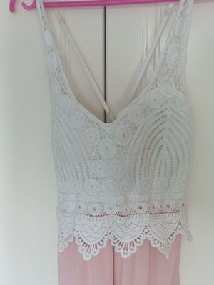 Maxi dress with white lace bust and soft pink color like new