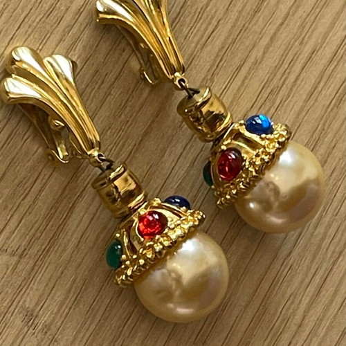 Large clip-on earrings vintage Custom Jewellery France like new