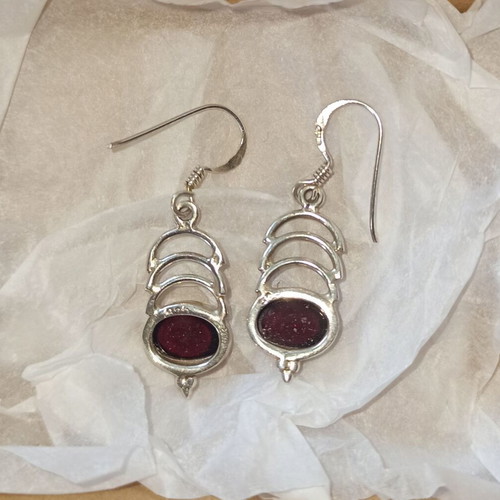 Silver Small Dangle Earrings with Garnet New