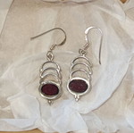 Silver Small Dangle Earrings with Garnet New
