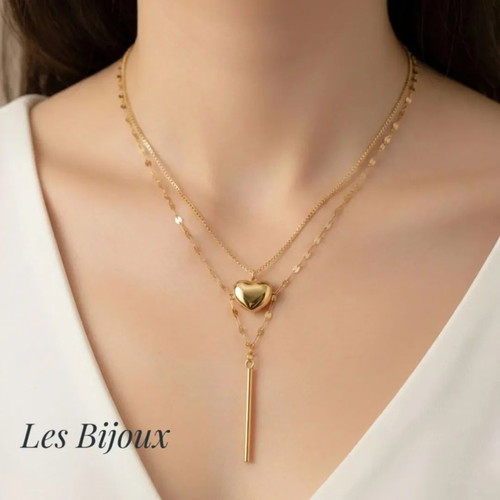 Necklace Stainless Steel Double Chain Gold Heart Design New