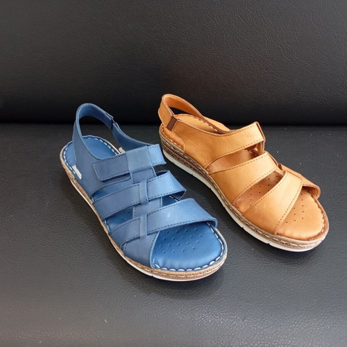 Platform sandals new, genuine leather blue and brown