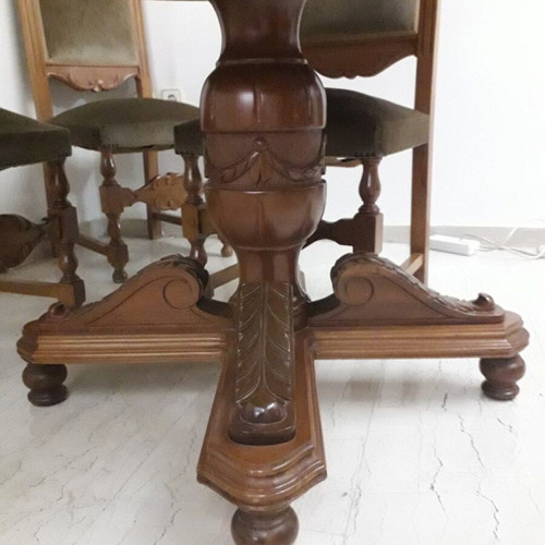 Round wooden dining set with 6 chairs classic style